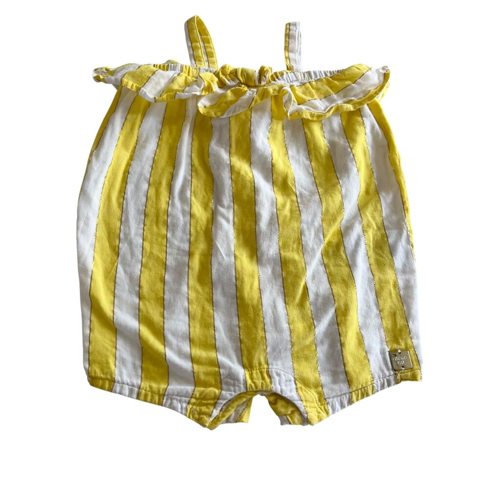 Carrement Beau Girls White Yellow Metallic Striped Summer Romper size 12 M